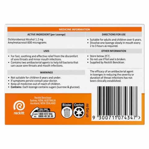 Strepsils Sore Throat Relief 
Orange Flavour Lozenges