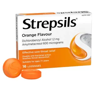 Strepsils Sore Throat Relief Orange Flavour Lozenges
