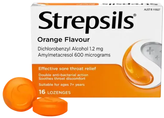 Strepsils Sore Throat Relief Orange Flavour Lozenges