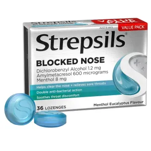 Strepsils Plus Blocked Nose Menthol Eucalytus Flavour Lozenges
