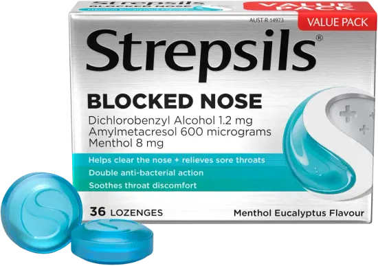 Strepsils Plus Blocked Nose Menthol Eucalytus Flavour Lozenges
