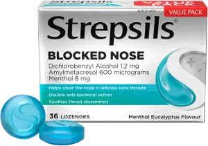 Strepsils Plus Blocked Nose Menthol Eucalytus Flavour Lozenges
